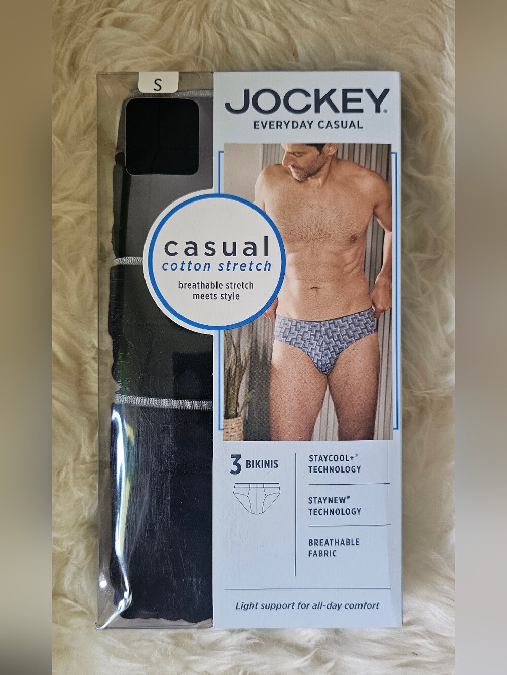 Jockey Men's True Style Black Bikini Briefs 3 Pack - Size Small - NIB
